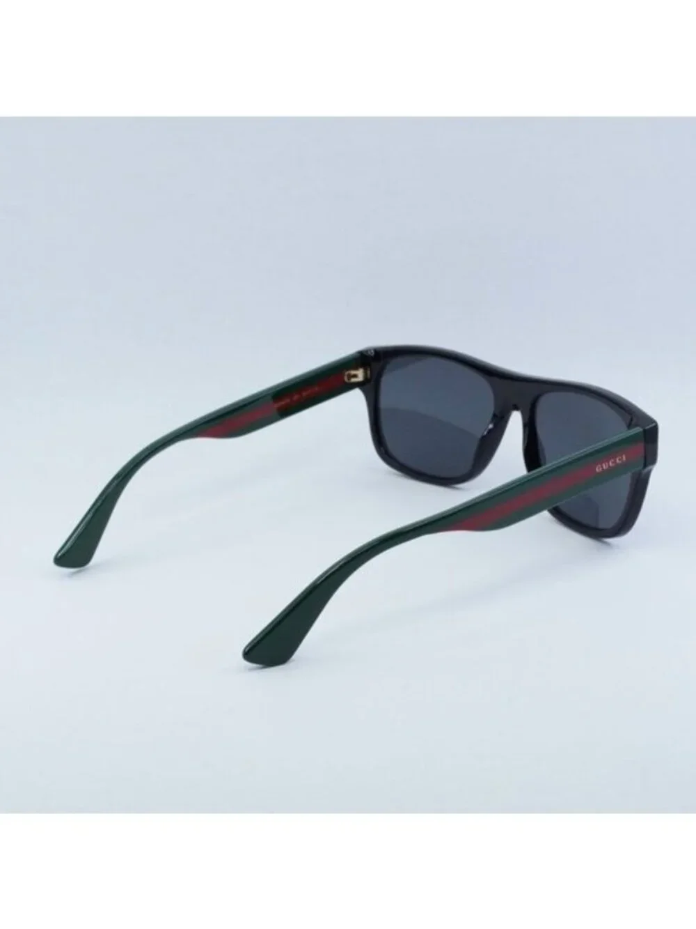 Gucci GG0341S 001 Sunglasses Black and Green with Red Stripe Square Frame